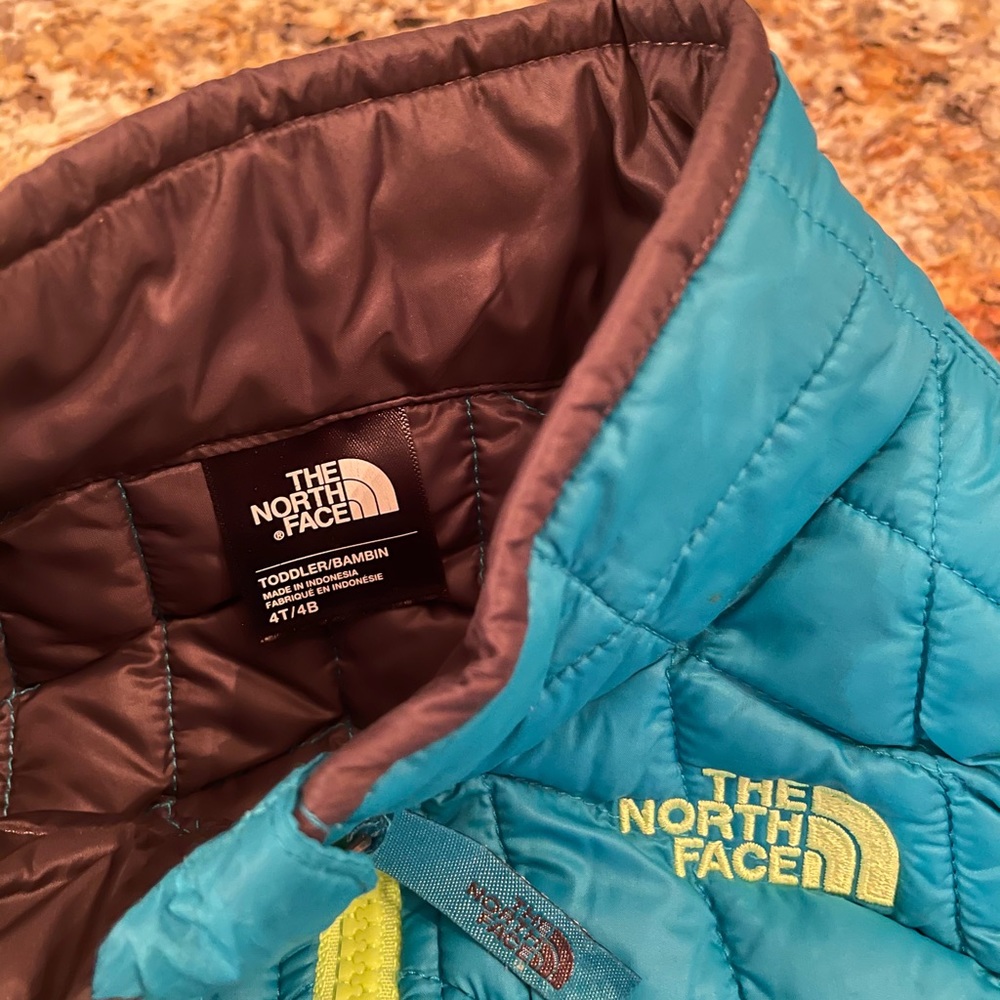 North Face Quilted Vest, 4T, Teal, EUC/Like New